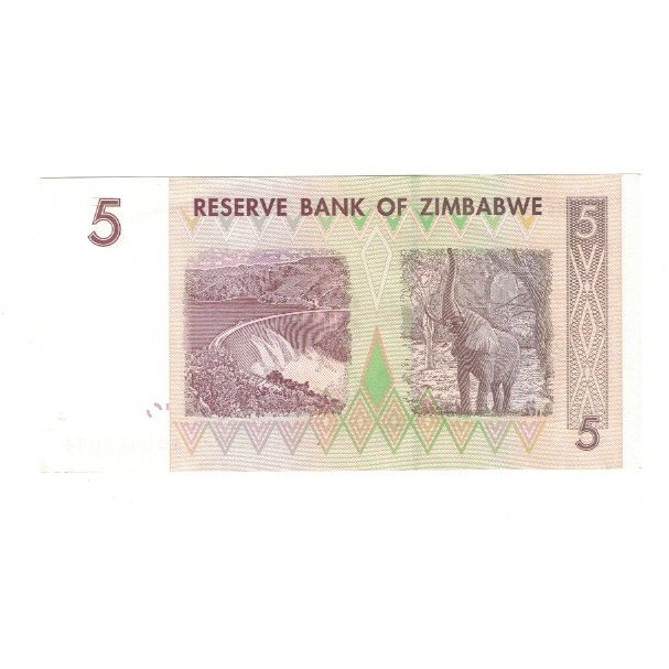 Billet, Zimbabwe, 5 Dollars, 2007, KM:66, NEUF