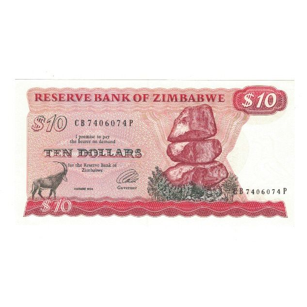 Biljet, Zimbabwe, 10 Dollars, 1994, KM:3e, NIEUW