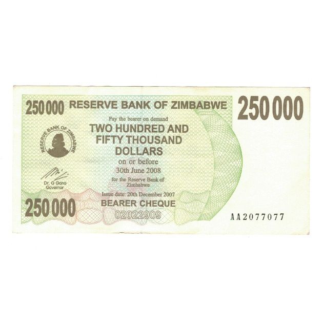 Banknote, Zimbabwe, 250,000 Dollars, 2008, KM:50, EF(40-45)