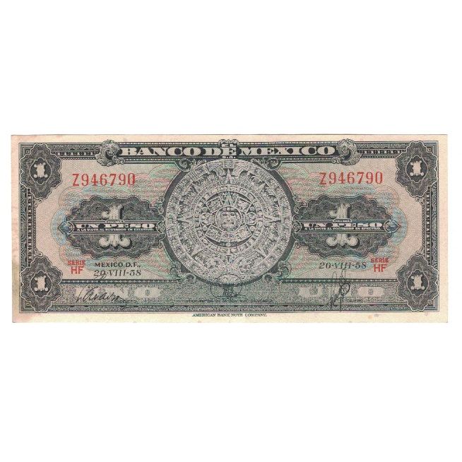 Banknote, Mexico, 1 Peso, 1958, 1958-08-20, KM:59d, EF(40-45)