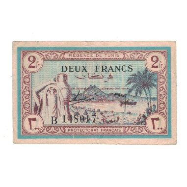 Banknote, Tunisia, 2 Francs, 1943, 1943-07-15, KM:56, EF(40-45)