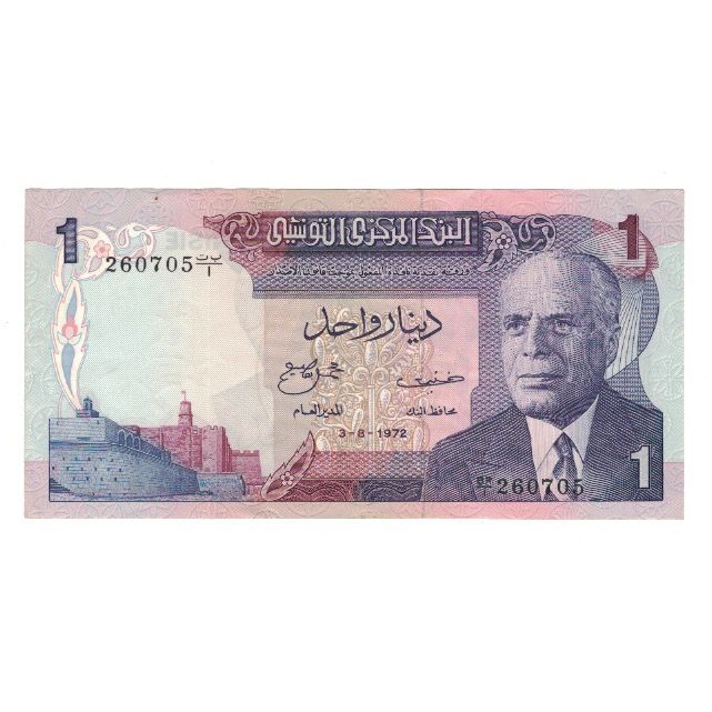 Banknote, Tunisia, 1 Dinar, 1972, 1972-08-03, KM:67a, AU(50-53)