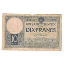 Banknote, Morocco, 10 Francs, 1924, 1924-06-30, KM:11b, VG(8-10)