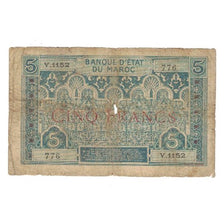 Banknot, Maroko, 5 Francs, KM:9, VG(8-10)