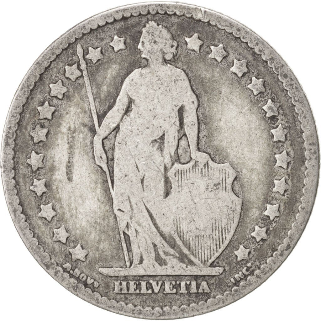 SWITZERLAND, Franc, 1877, Bern, KM #24, F(12-15), Silver, 23.2, 4.75