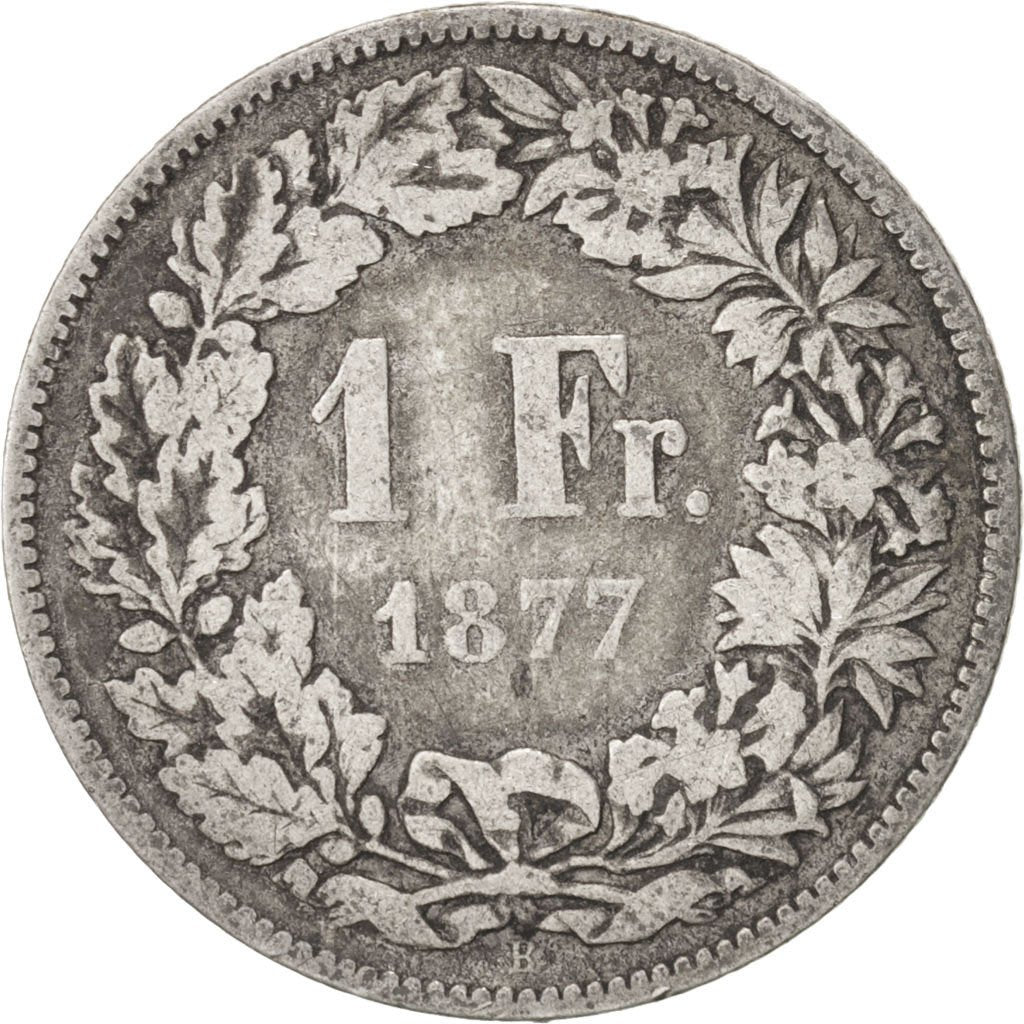 SWITZERLAND, Franc, 1877, Bern, KM #24, F(12-15), Silver, 23.2, 4.75