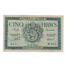 Banknote, Algeria, 5 Francs, 1942, 1942-11-16, KM:91, VF(30-35)