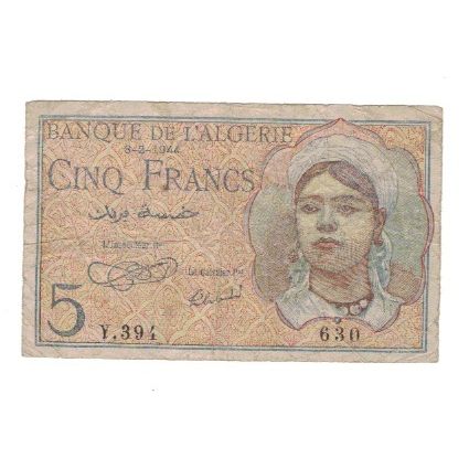 Banknote, Algeria, 5 Francs, 1944, 1944-02-08, KM:94a, VF(20-25)