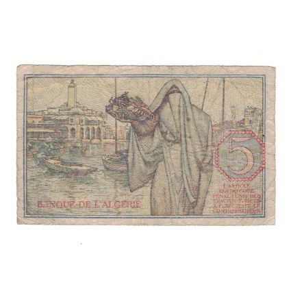 Banknote, Algeria, 5 Francs, 1944, 1944-02-08, KM:94a, VF(20-25)