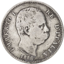 ITALY, Lira, 1886, Rome, KM #24.1, VF(20-25), Silver, 4.88