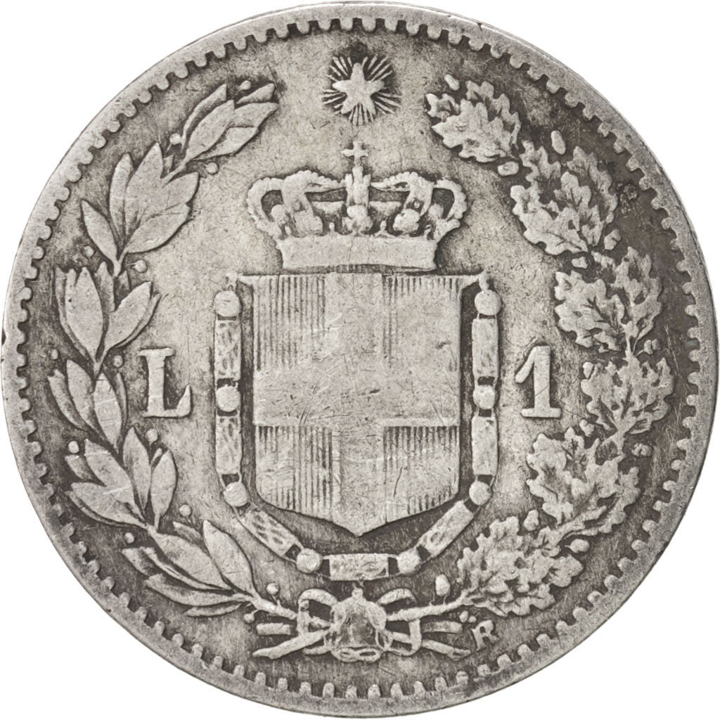 ITALY, Lira, 1886, Rome, KM #24.1, VF(20-25), Silver, 4.88