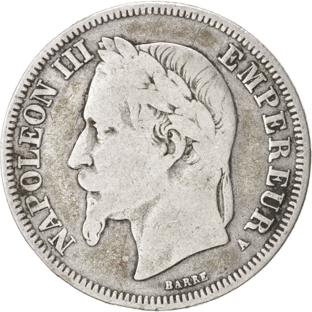 FRANCE, Napoléon III, 2 Francs, 1866, Paris, KM #807.1, VF(20-25), Silver, G...