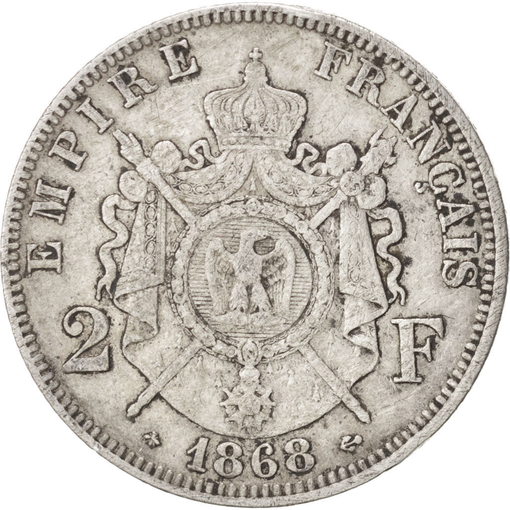 Second Empire, 2 Francs Napoléon III tête laurée 1868 Paris, KM 807.1