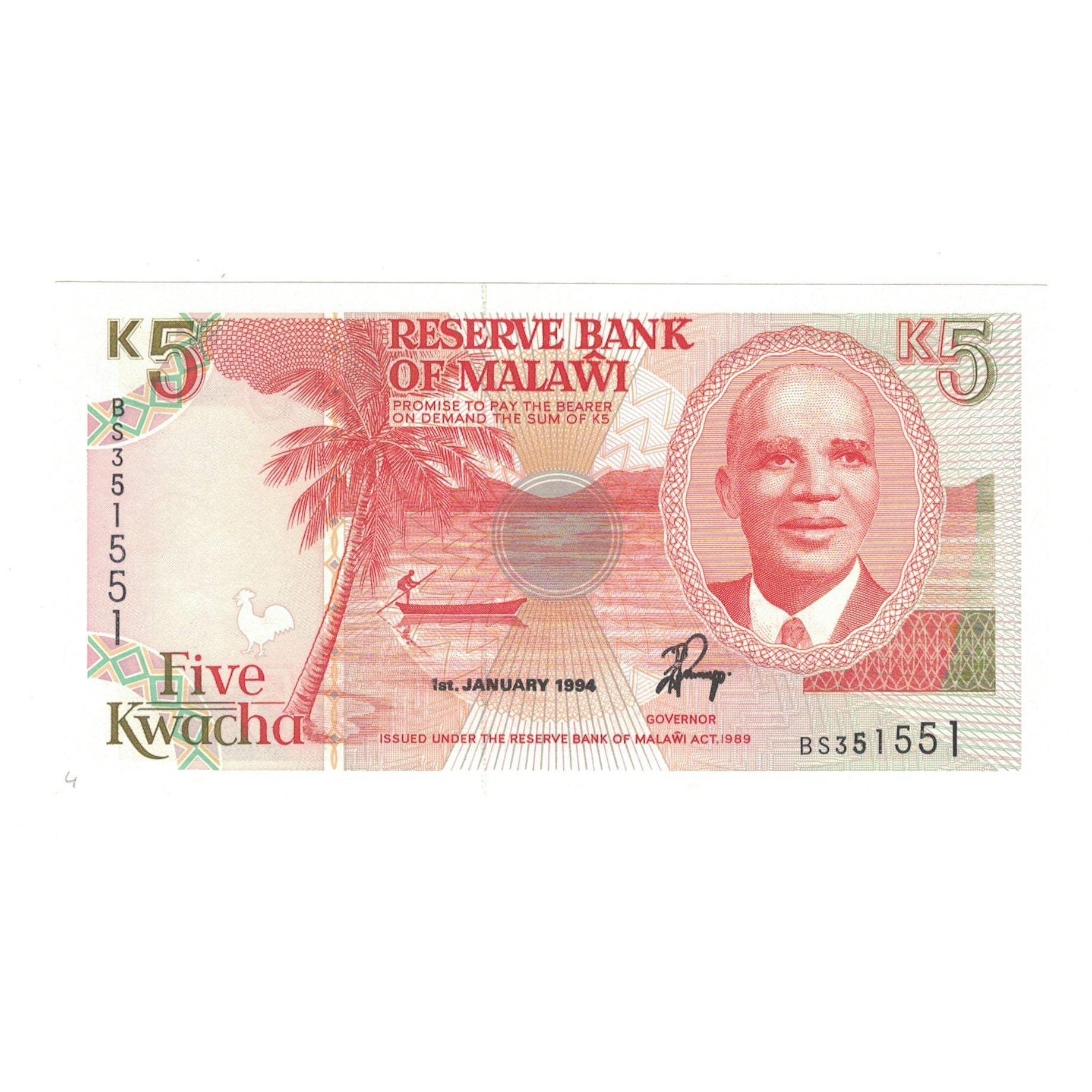 Banknote, Malawi, 5 Kwacha, 1994, 1994-01-01, KM:24b, UNC(65-70)