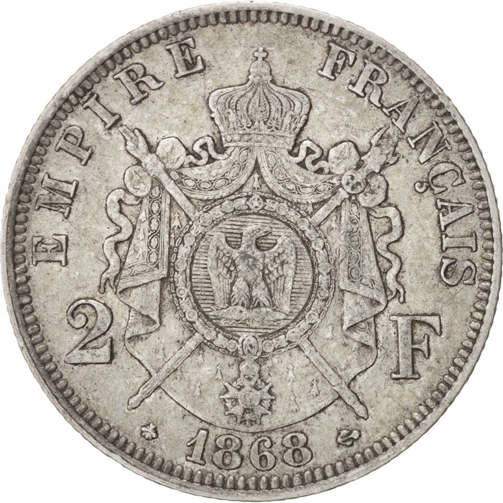 FRANCE, Napoléon III, 2 Francs, 1868, Paris, KM #807.1, EF(40-45), Silver, G...