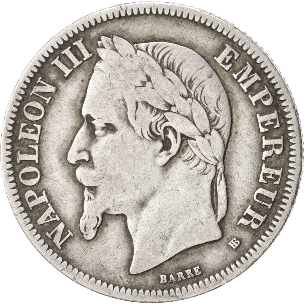 FRANCE, Napoléon III, 2 Francs, 1866, Strasbourg, KM #807.2, VF(20-25), Silver,