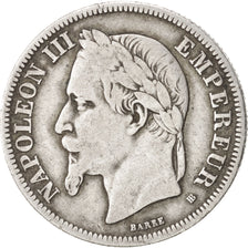 FRANCE, Napoléon III, 2 Francs, 1866, Strasbourg, KM #807.2, VF(20-25), Silver,