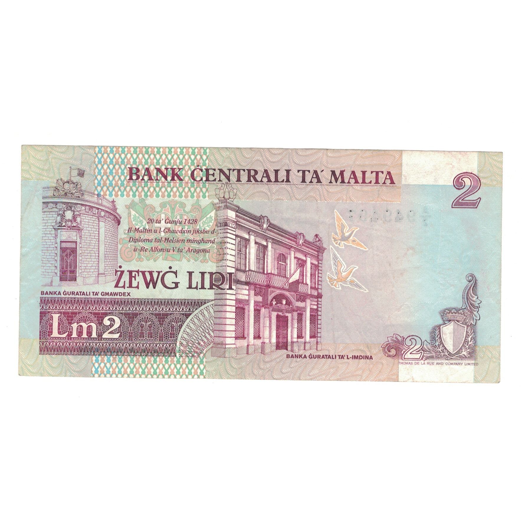 Billet, Malte, 2 Liri, 1967, KM:45a, SUP
