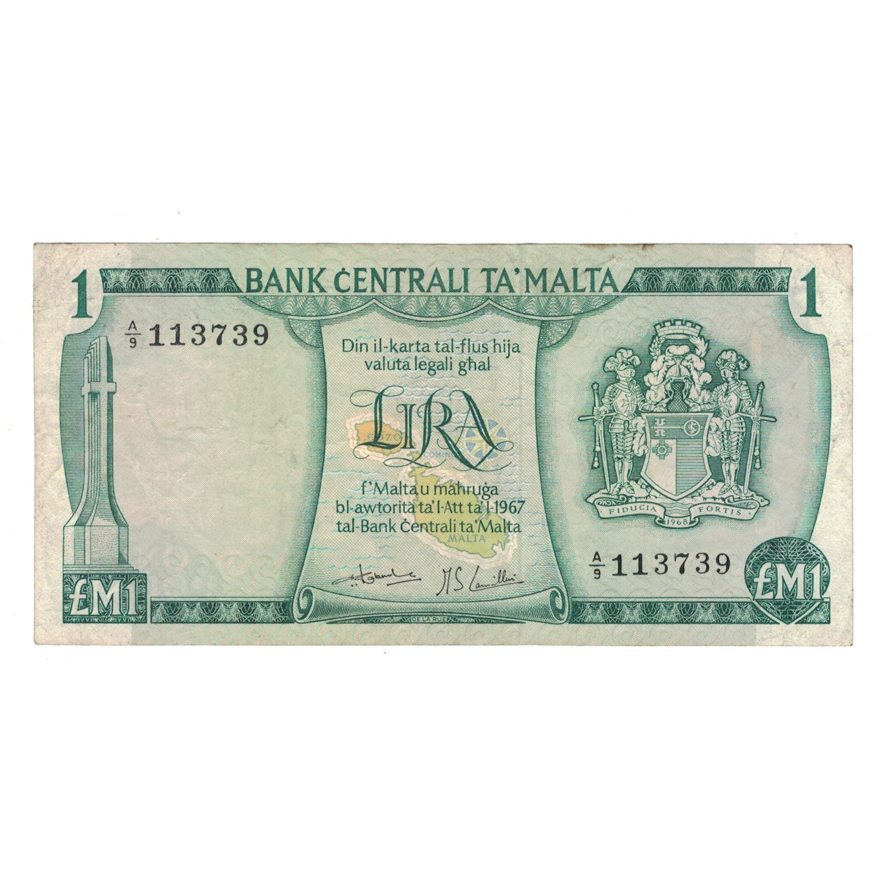 Nota, Malta, 1 Lira, 1967, KM:31c, EF(40-45)