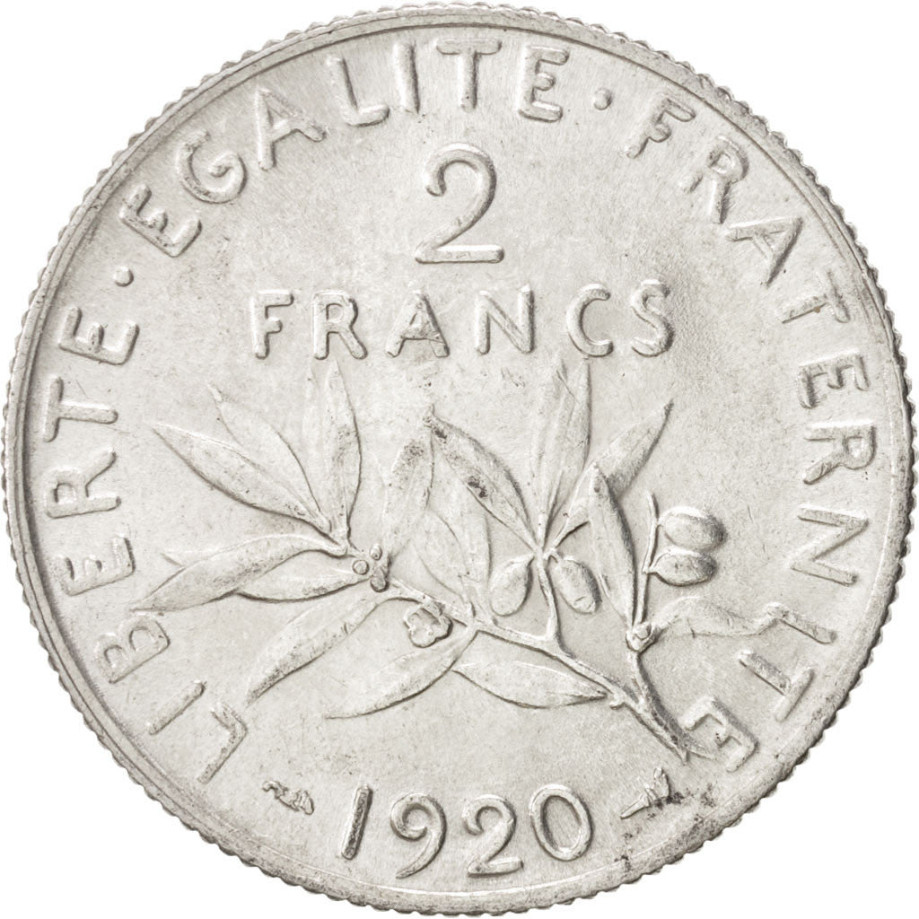 FRANCE, Semeuse, 2 Francs, 1920, Paris, KM #845.1, MS(60-62), Silver, 27, 9.98