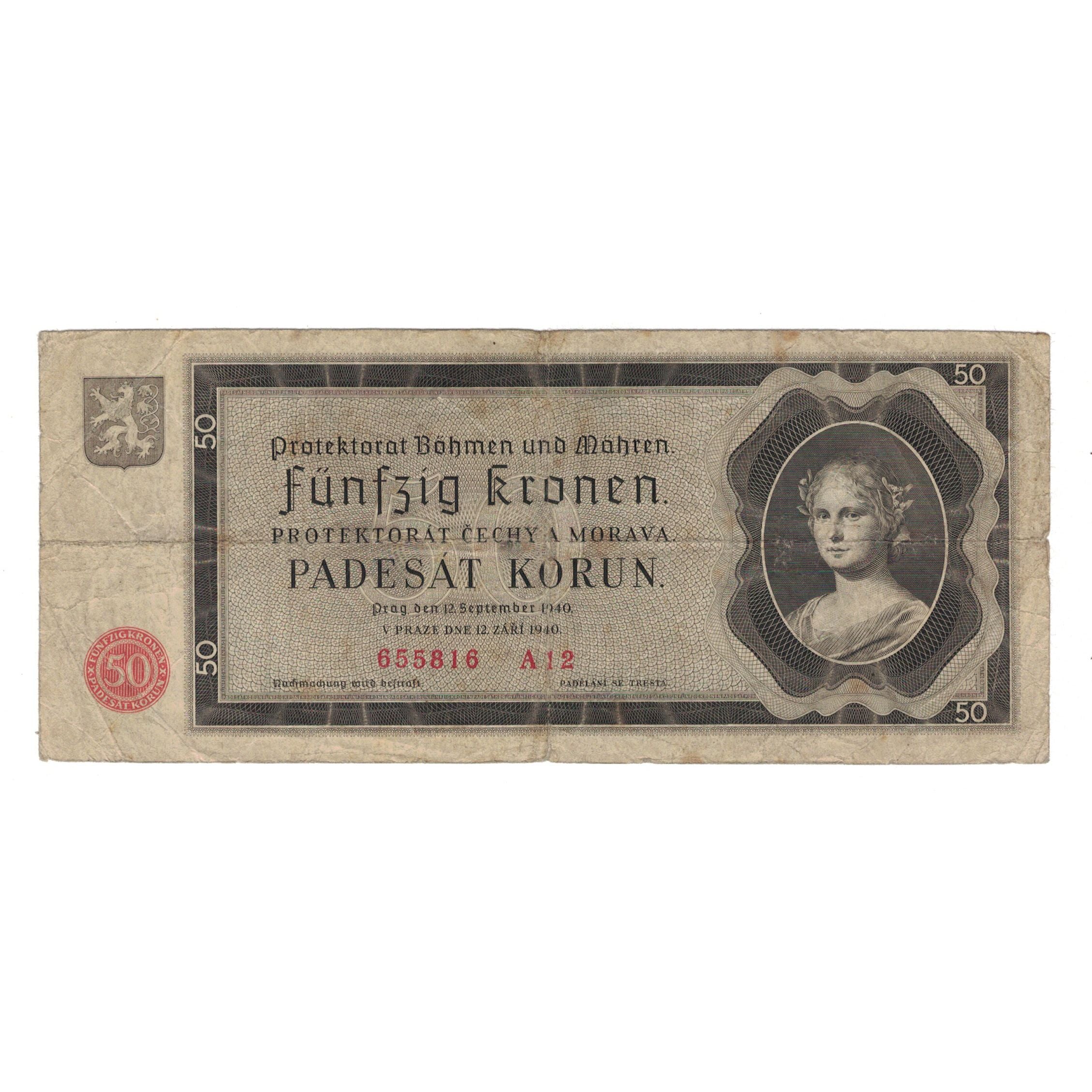 Banknote, Bohemia and Moravia, 50 Korun, 1940, 1940-09-12, KM:5a, EF(40-45)