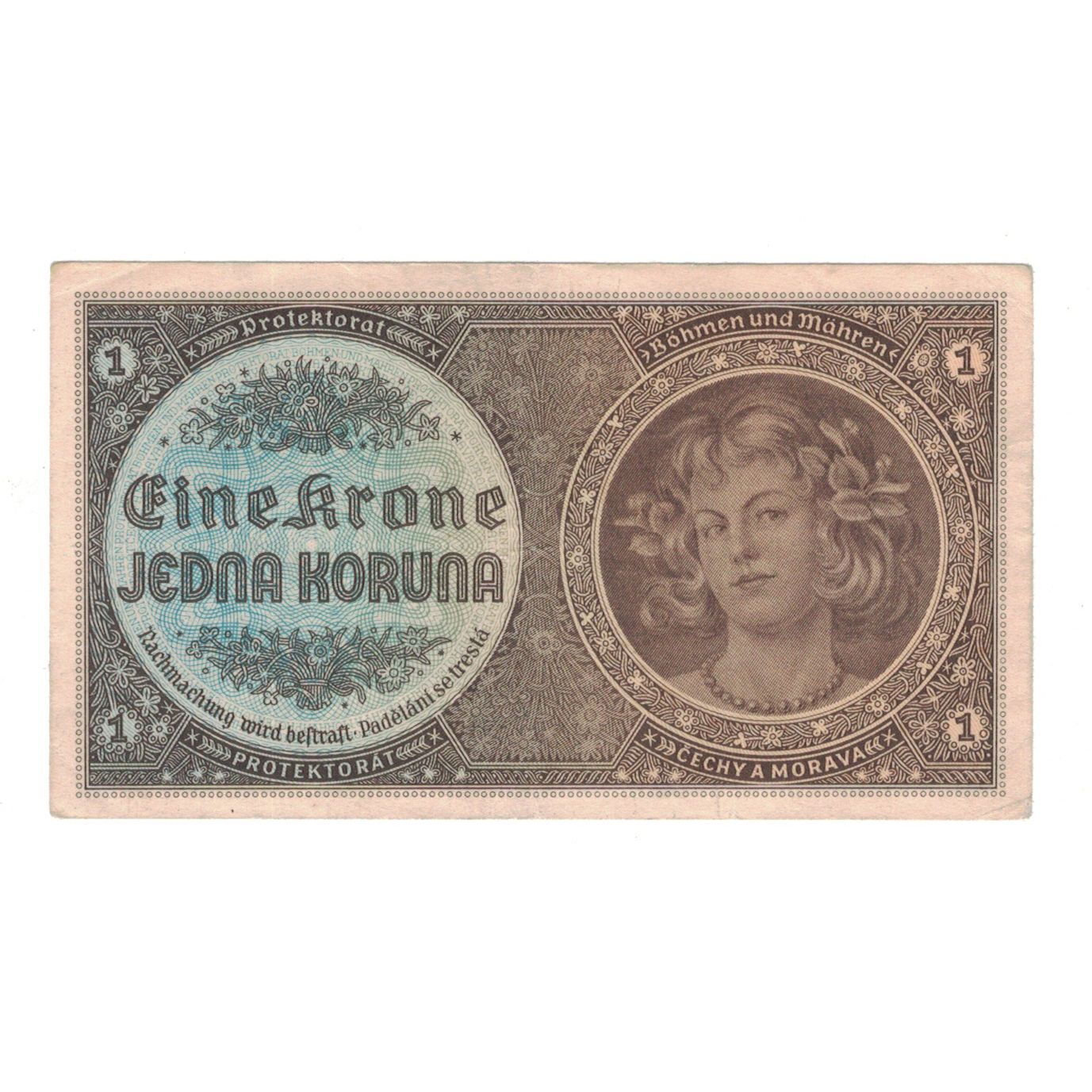 Banknote, Bohemia and Moravia, 1 Koruna, KM:3a, EF(40-45)