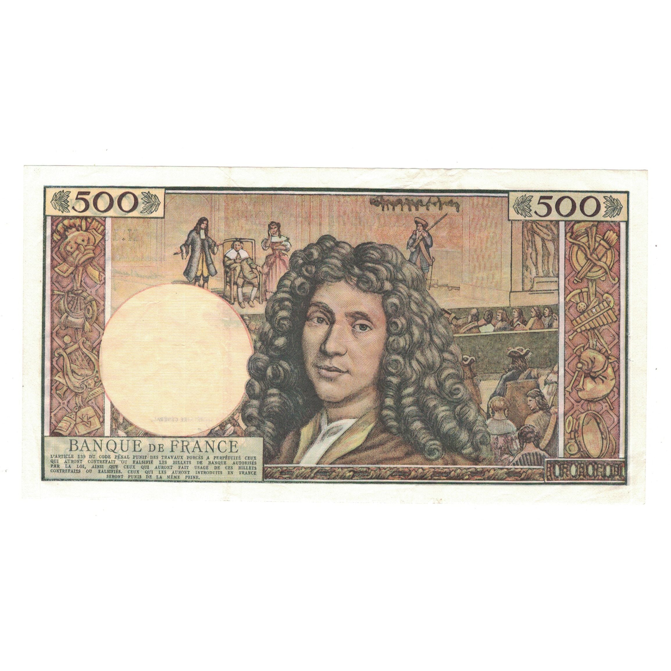 France, 500 Nouveaux Francs, Molière, 1965, N.18, AU(50-53), Fayette:60.8