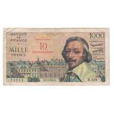 France, 10 Nouveaux Francs on 1000 Francs, Richelieu, 1957, B 329, VF(30-35)