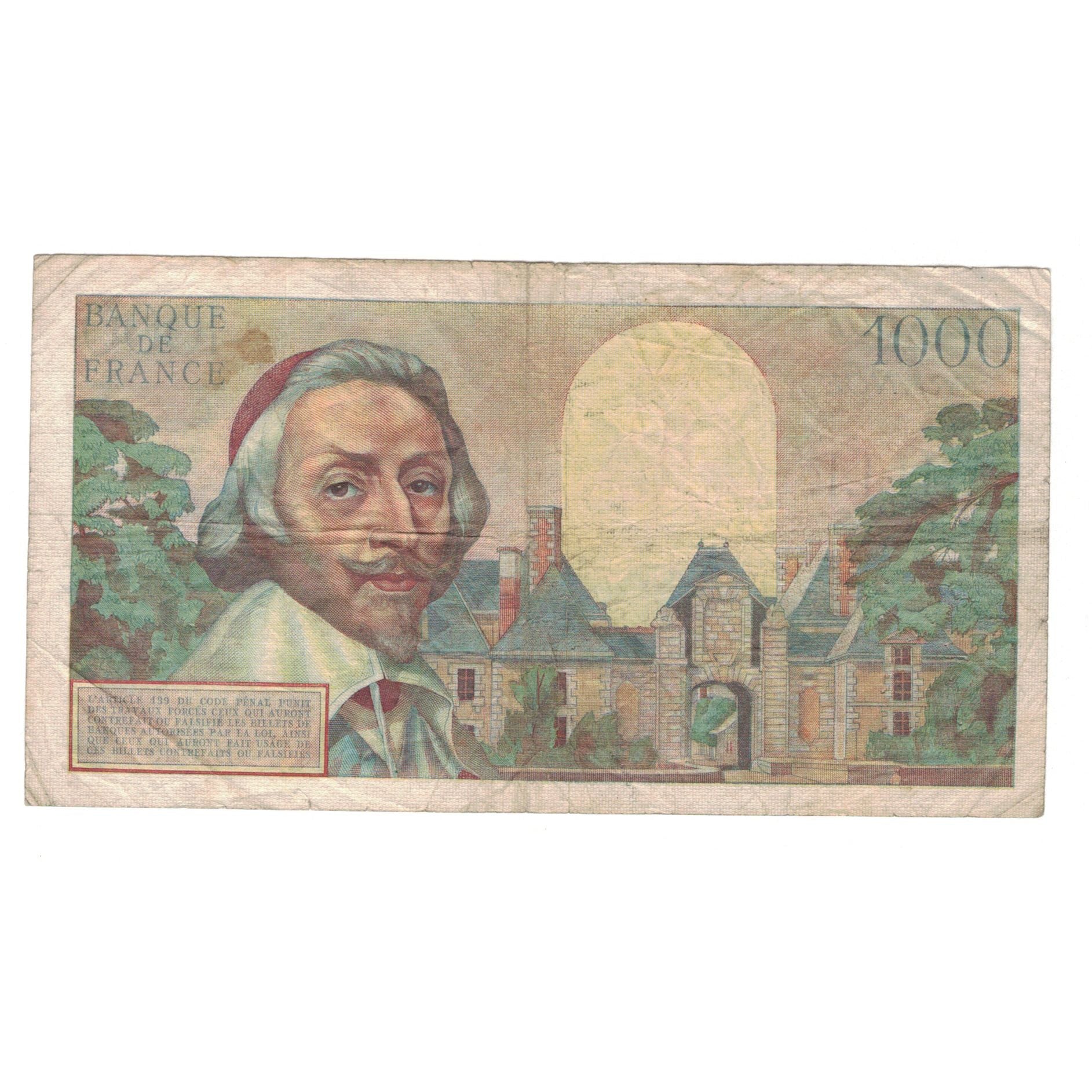 Francia, 10 Nouveaux Francs on 1000 Francs, Richelieu, 1957, B 329, MB+