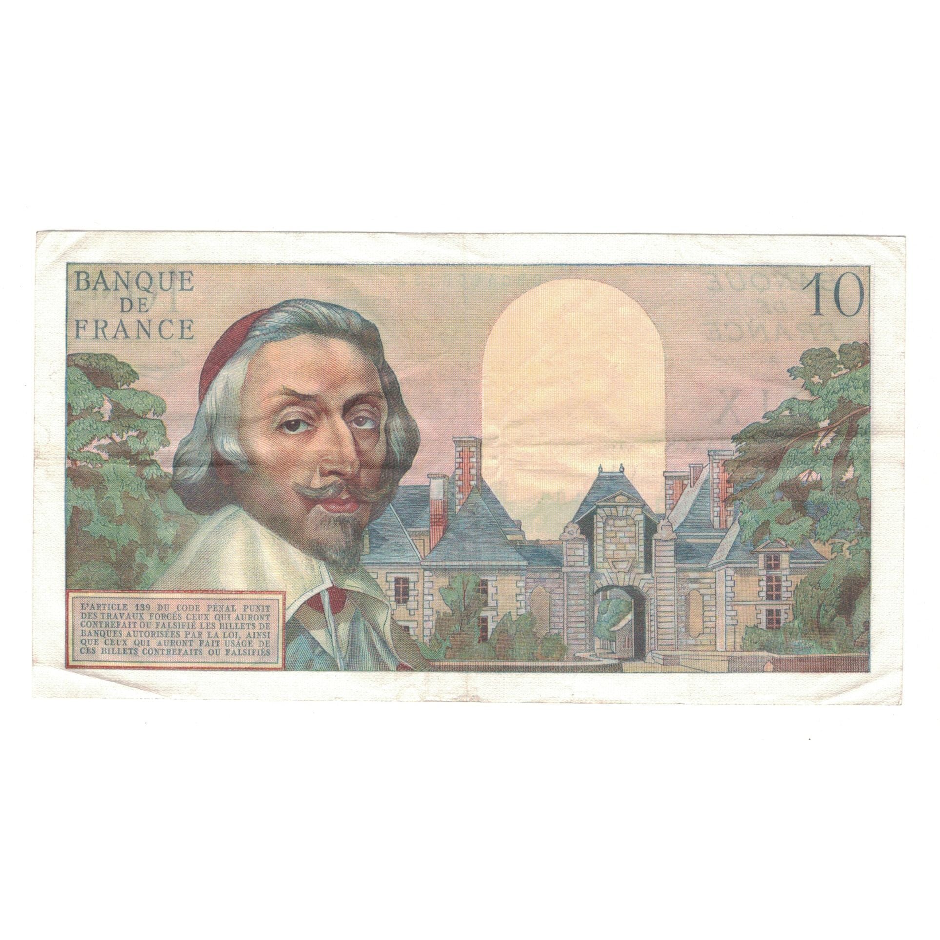 France, 10 Nouveaux Francs, Richelieu, 1960, X.122, AU(50-53), Fayette:57.10