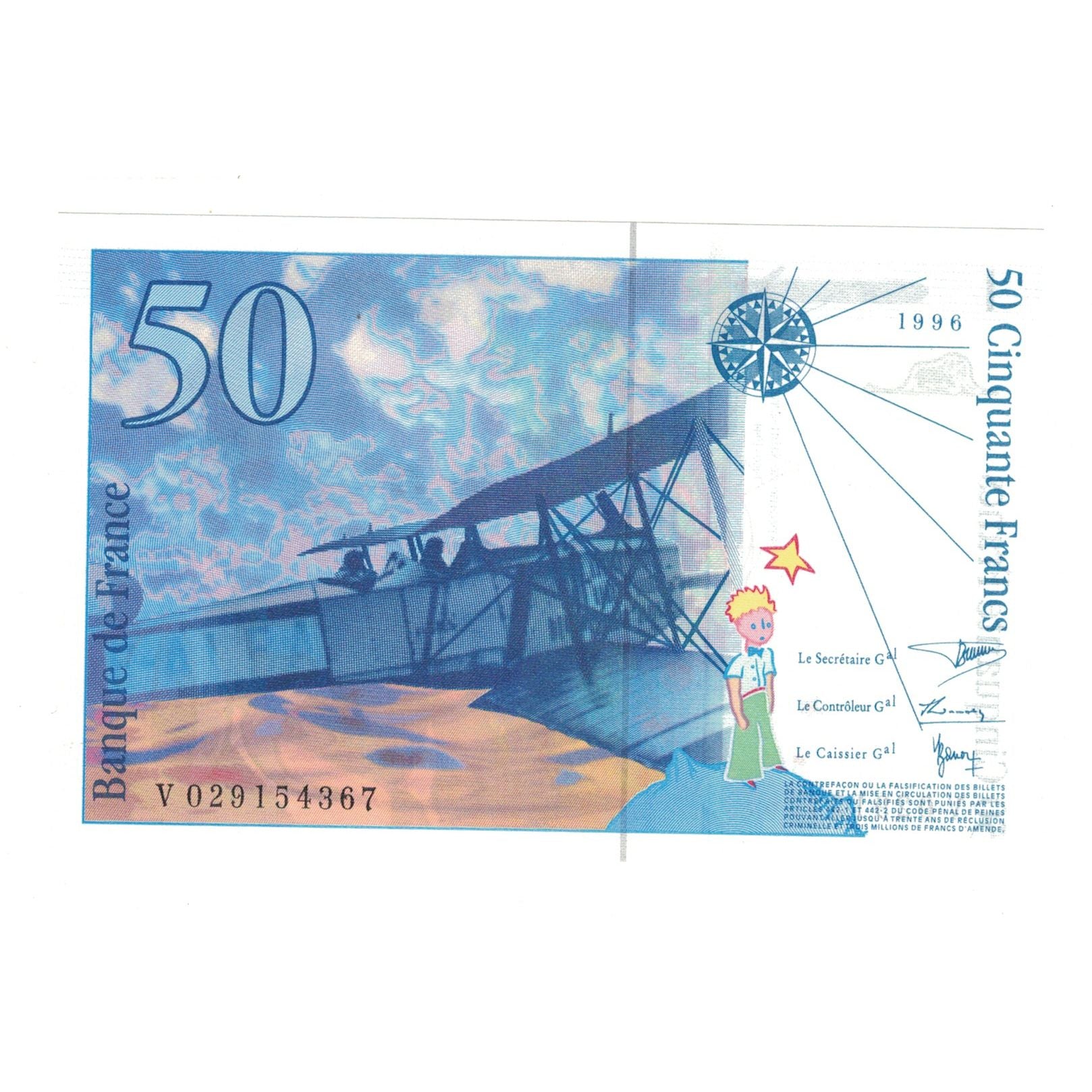 Francja, 50 Francs, St Exupéry, 1996, V029154367, UNC(65-70), Fayette:73.2