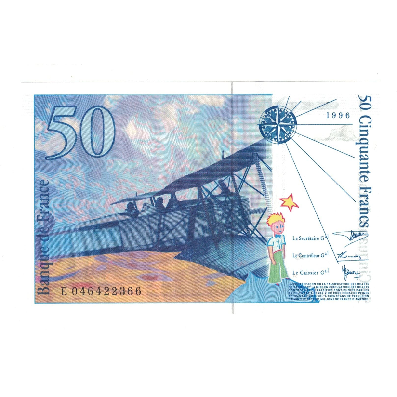 France, 50 Francs, St Exupéry, 1996, E046422366, UNC(65-70), Fayette:73.3