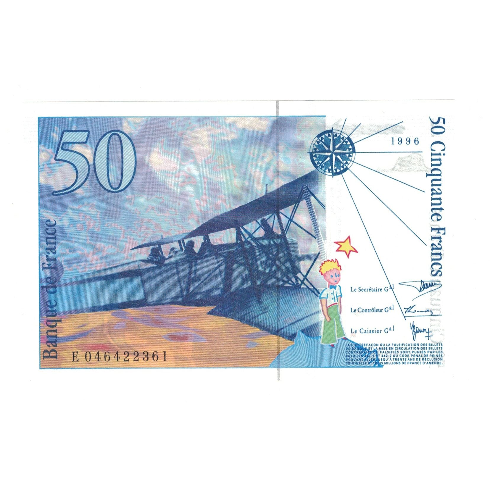France, 50 Francs, St Exupéry, 1996, E046422361, UNC(65-70), Fayette:73.3
