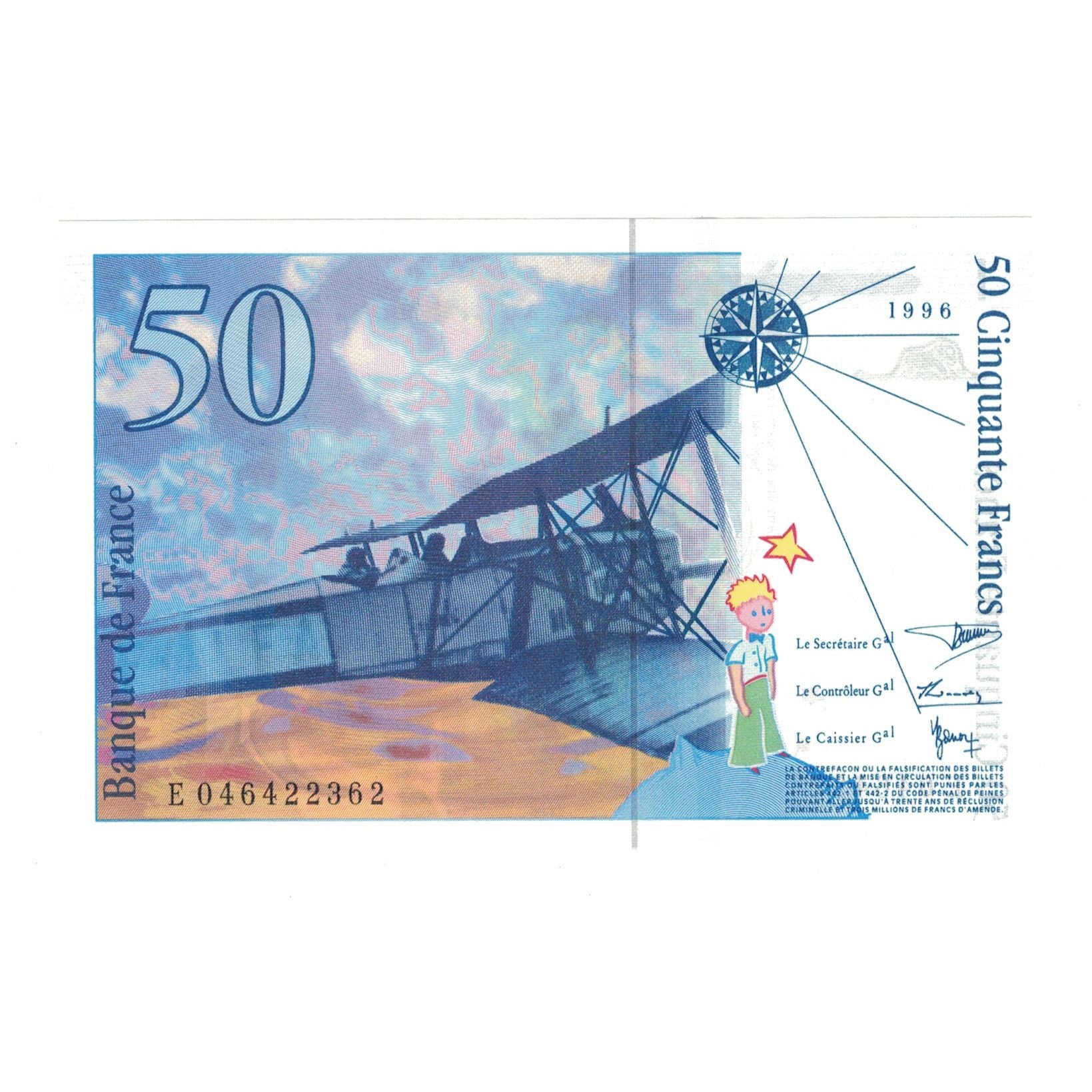 France, 50 Francs, St Exupéry, 1996, E046422362, UNC(65-70), Fayette:73.3