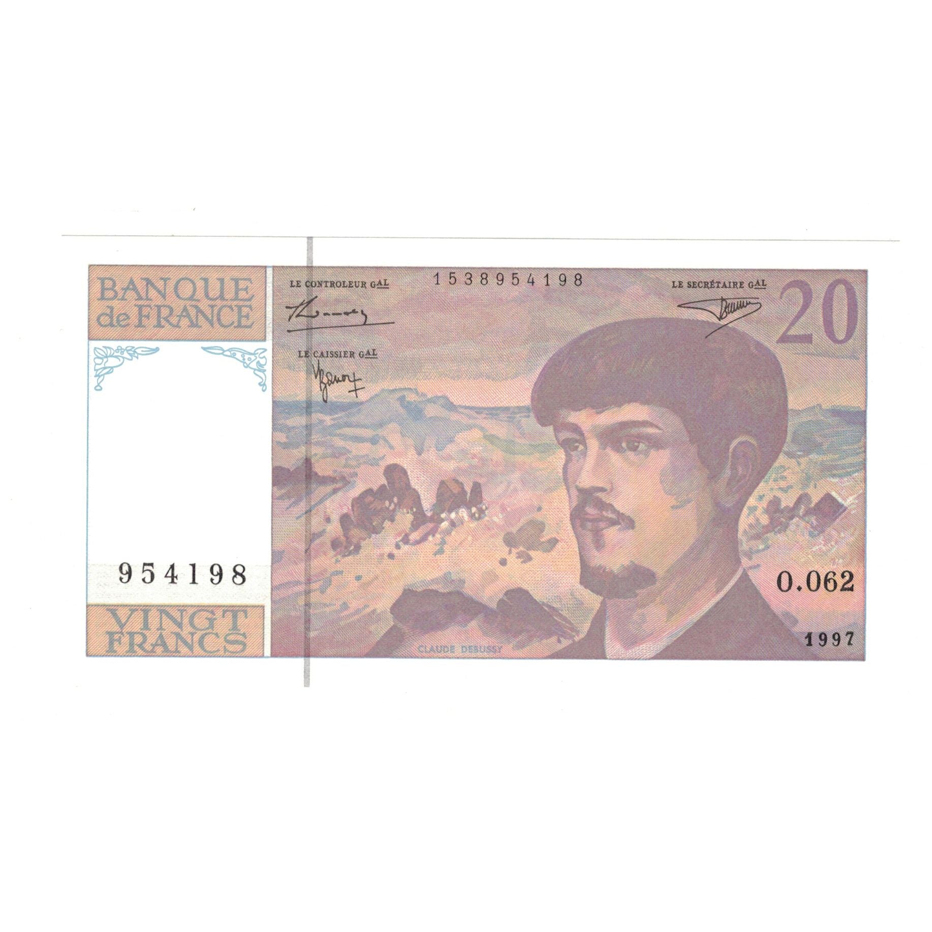 France, 20 Francs, Debussy, 1997, O.062, UNC(65-70), Fayette:66TER.2A62, KM:151i