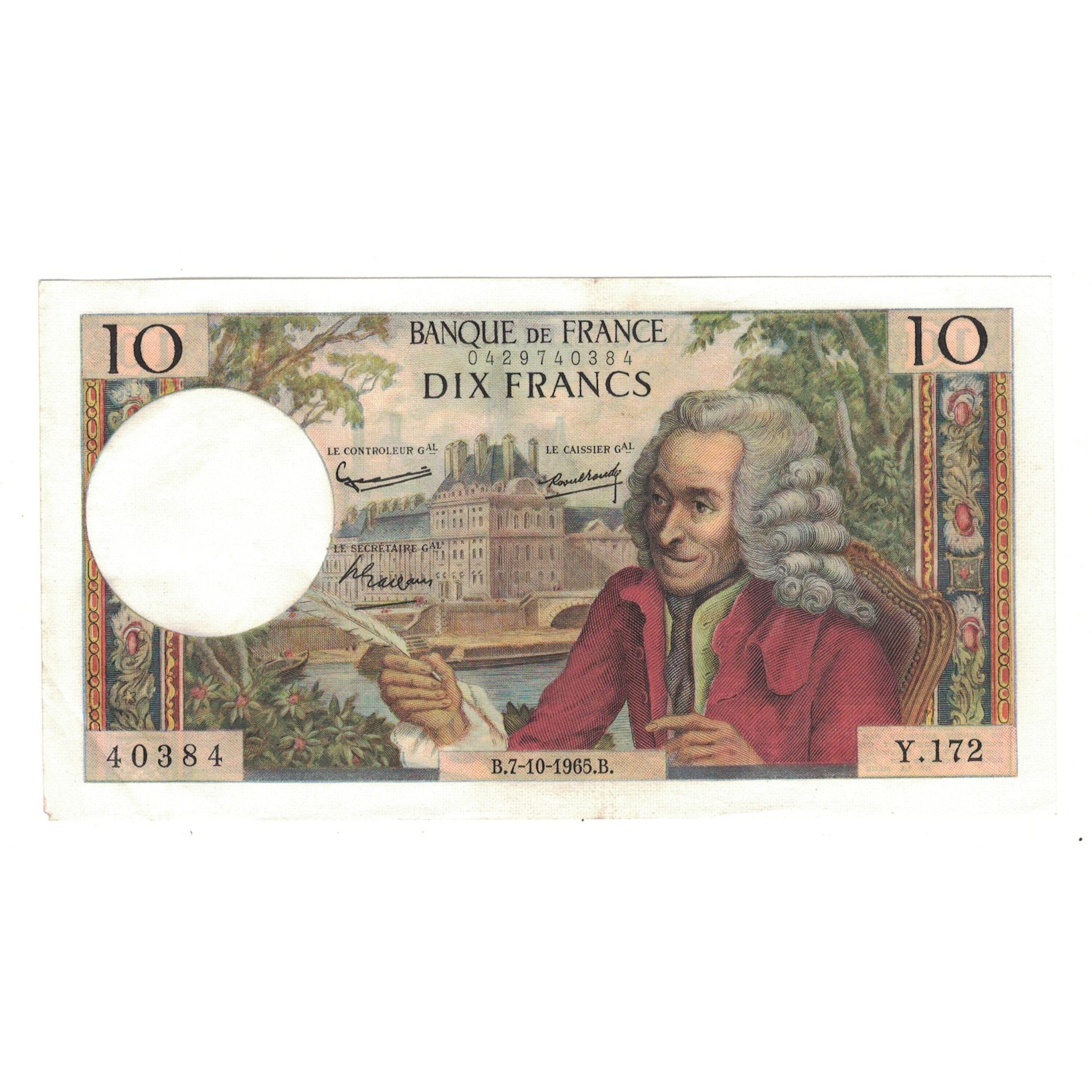 França, 10 Francs, Voltaire, 1965, Y.172, AU(50-53), Fayette:62.16, KM:147a