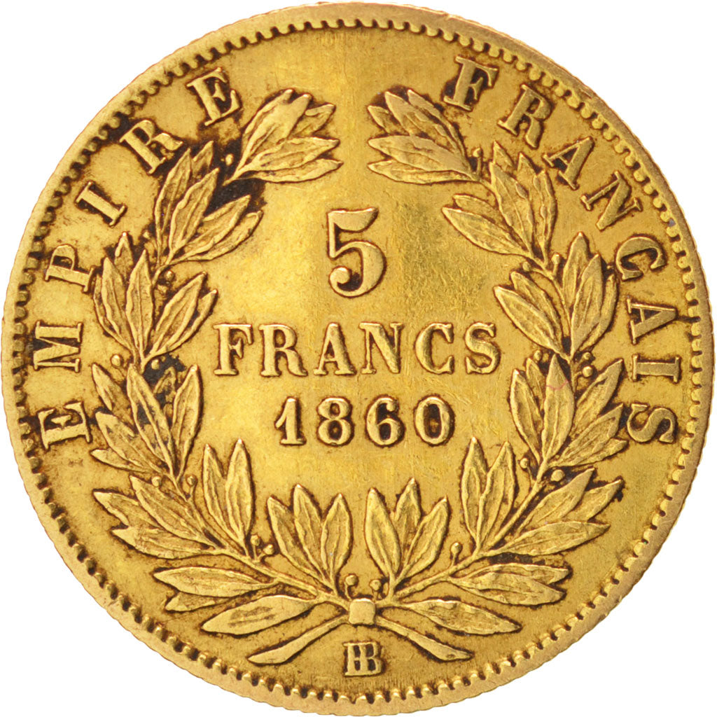 Second Empire, 5 Francs Napoléon III, grand module, 1860 Strasbourg, KM 787.2