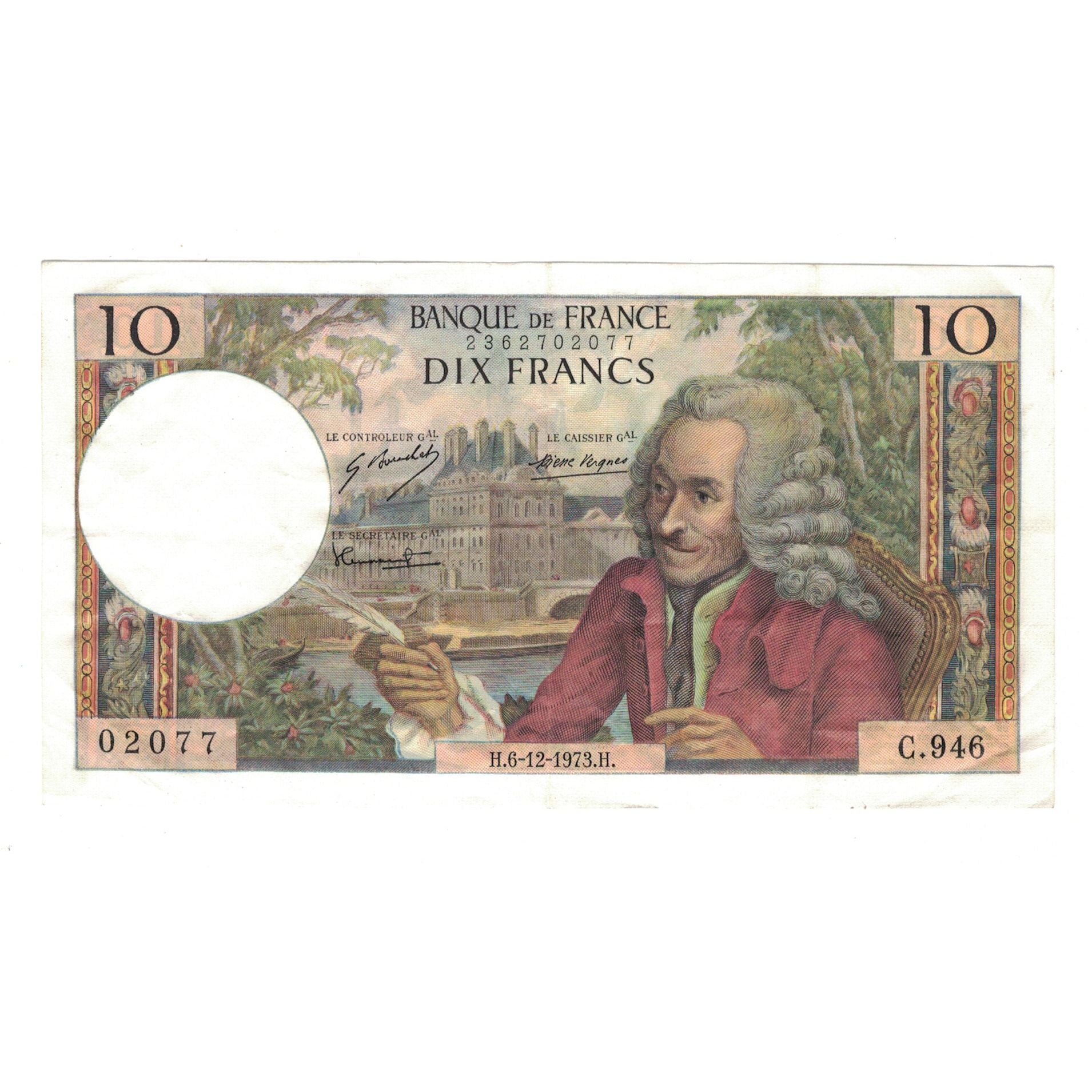 Francja, 10 Francs, Voltaire, 1973, C.946, AU(50-53), Fayette:62.65, KM:147d