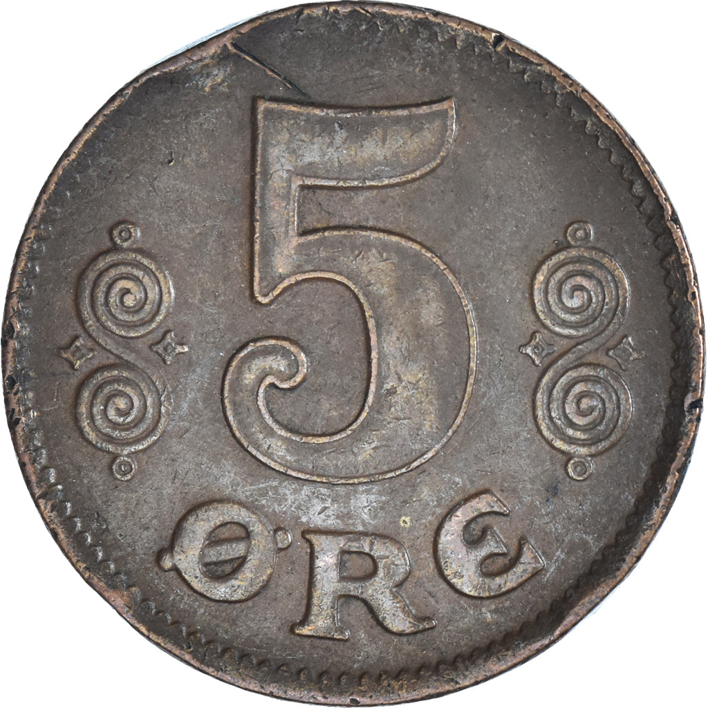 Coin, Denmark, 5 Öre, 1919, EF(40-45), Bronze