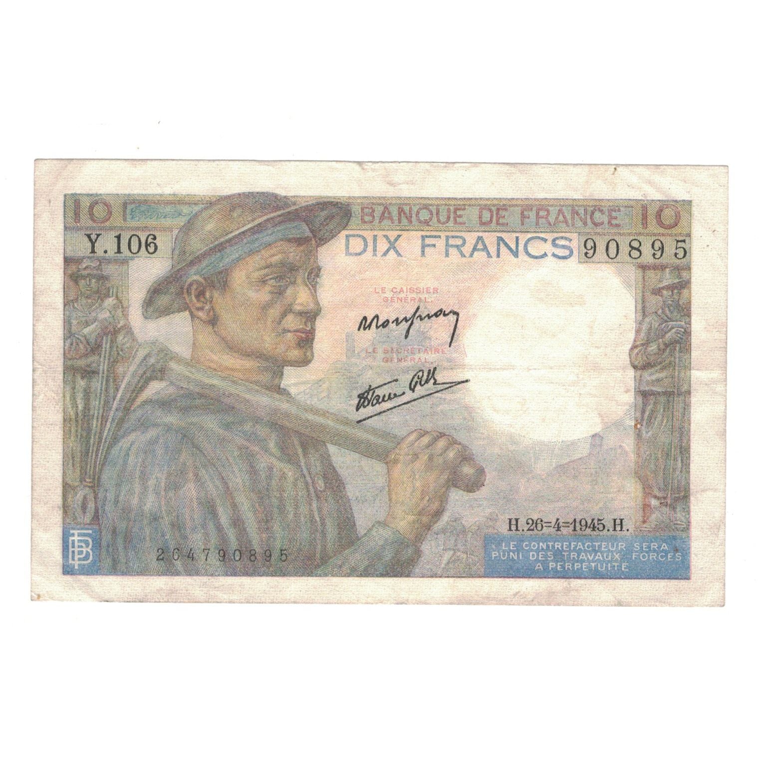Francia, 10 Francs, Mineur, 1945, Y.106, MBC, Fayette:8.14, KM:99e