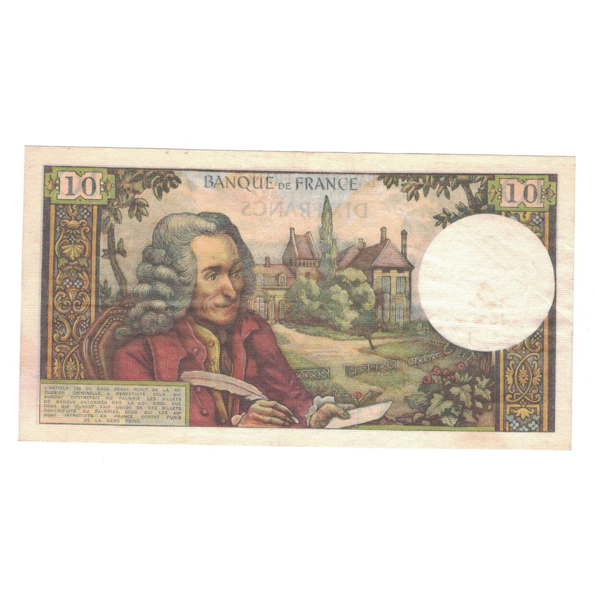 France, 10 Francs, Voltaire, 1963, C.56 70333, AU(50-53), Fayette:62.6, KM:147a