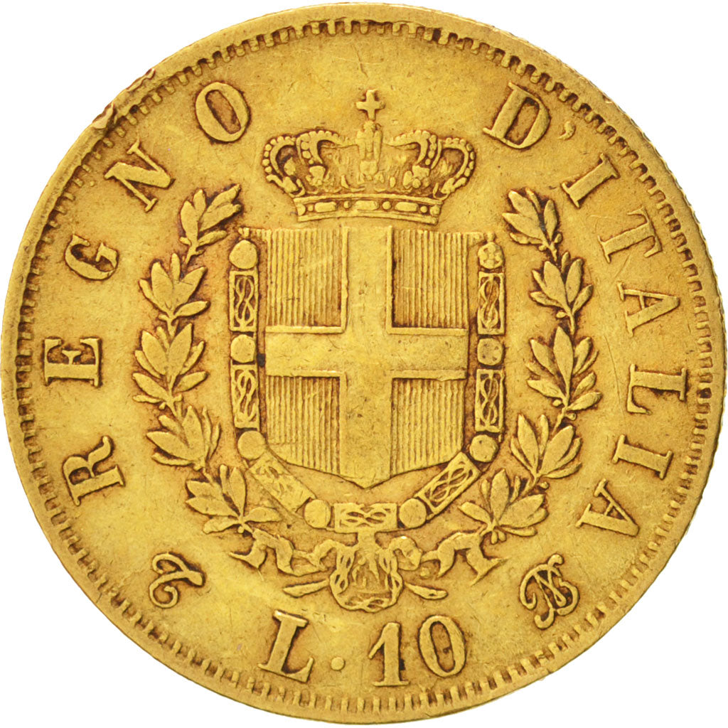 ITALY, 10 Lire, 1863, Torino, KM #9.3, EF(40-45), Gold, 19, 3.21
