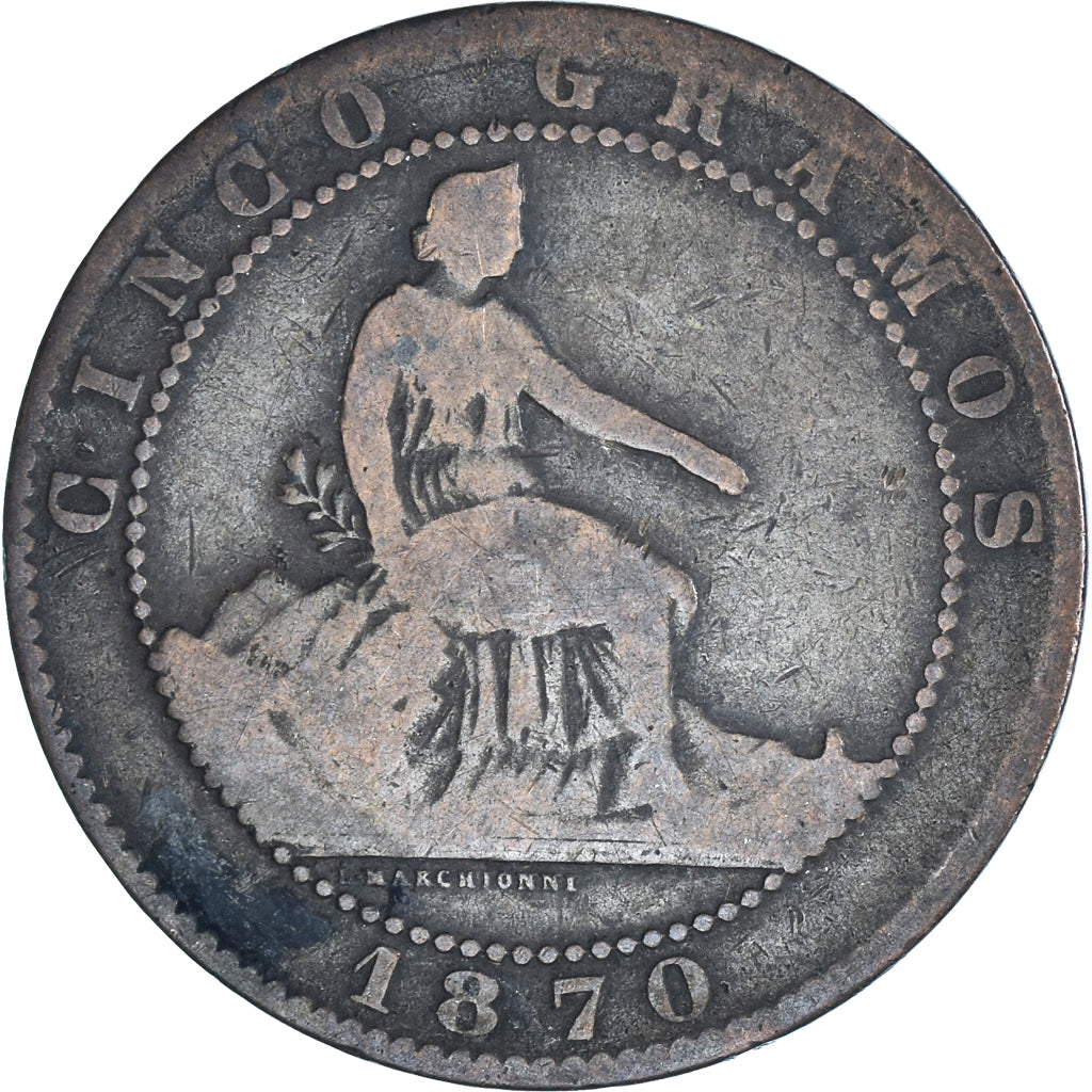 Coin, Spain, 5 Centimos, 1870
