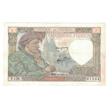 France, 50 Francs, Jacques Coeur, 1941, P.136, AU(50-53), Fayette:19.16, KM:93