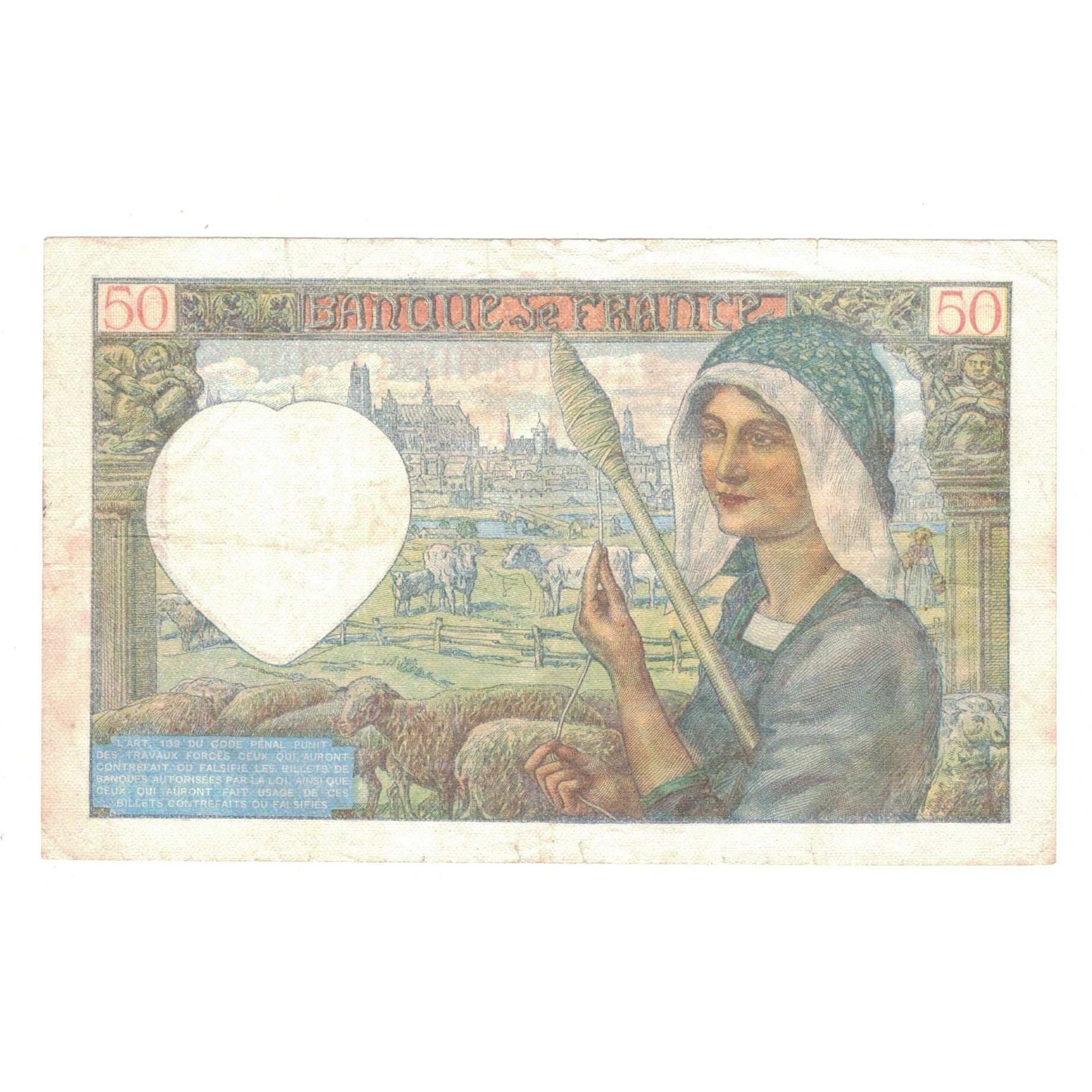 France, 50 Francs, Jacques Coeur, 1941, P.136, AU(50-53), Fayette:19.16, KM:93