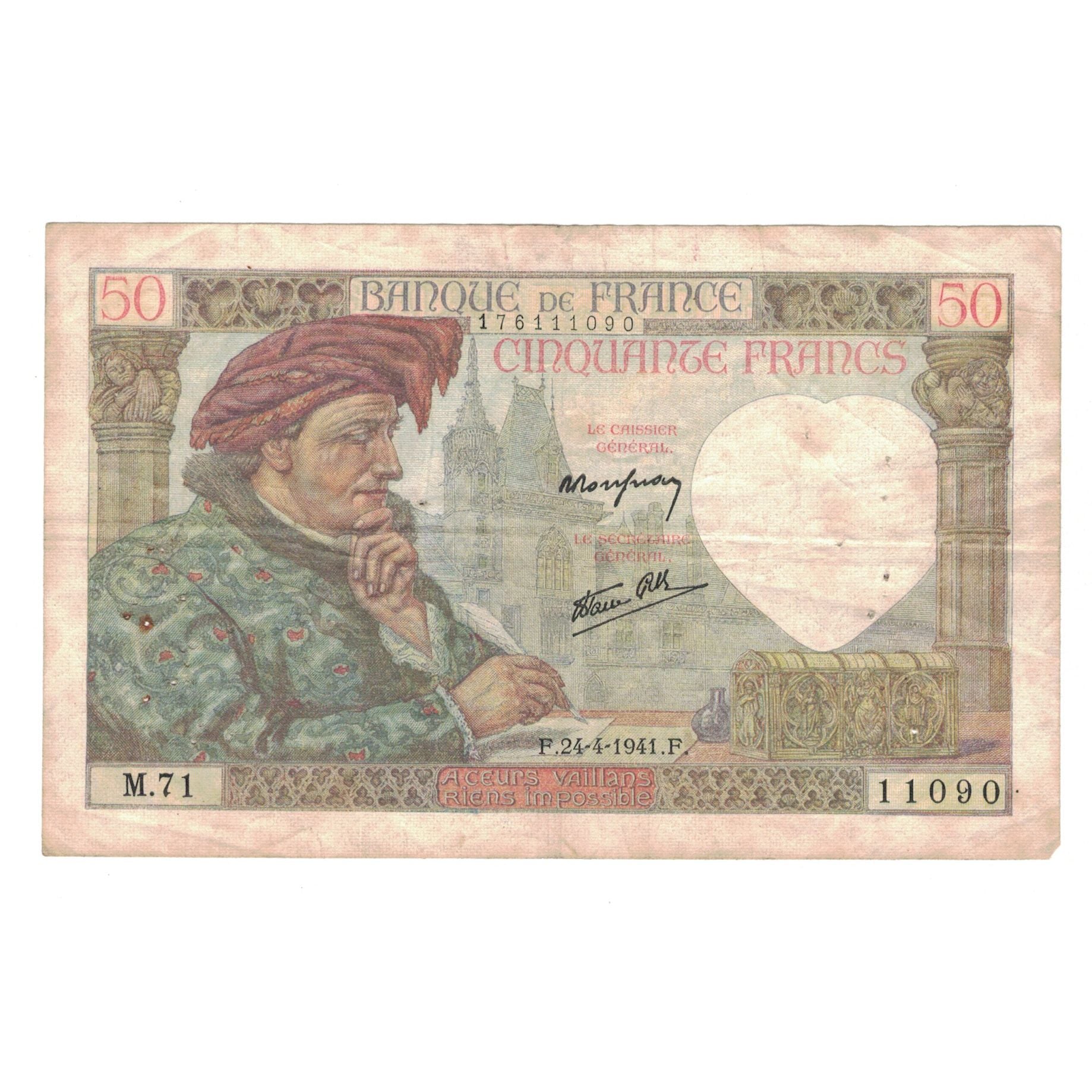 Frankrijk, 50 Francs, Jacques Coeur, 1941, M.71 11090, TB+, Fayette:19.9, KM:93