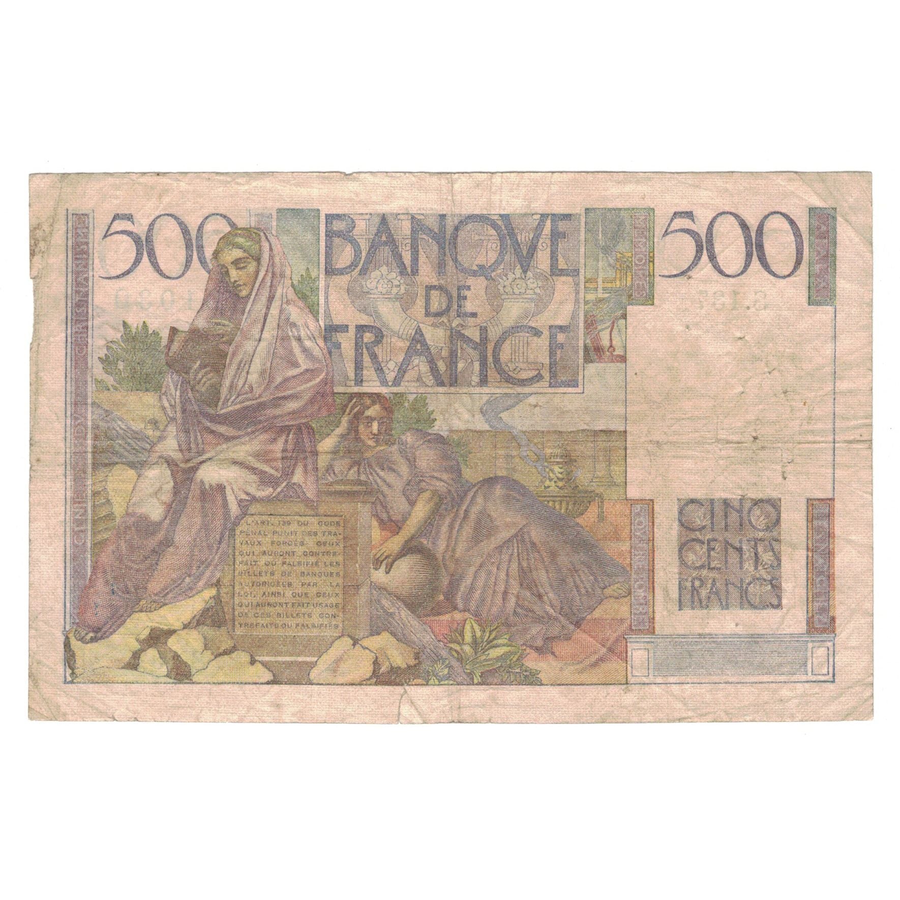 França, 500 Francs, Chateaubriand, 1953, S.137, VF(20-25), Fayette:34.11