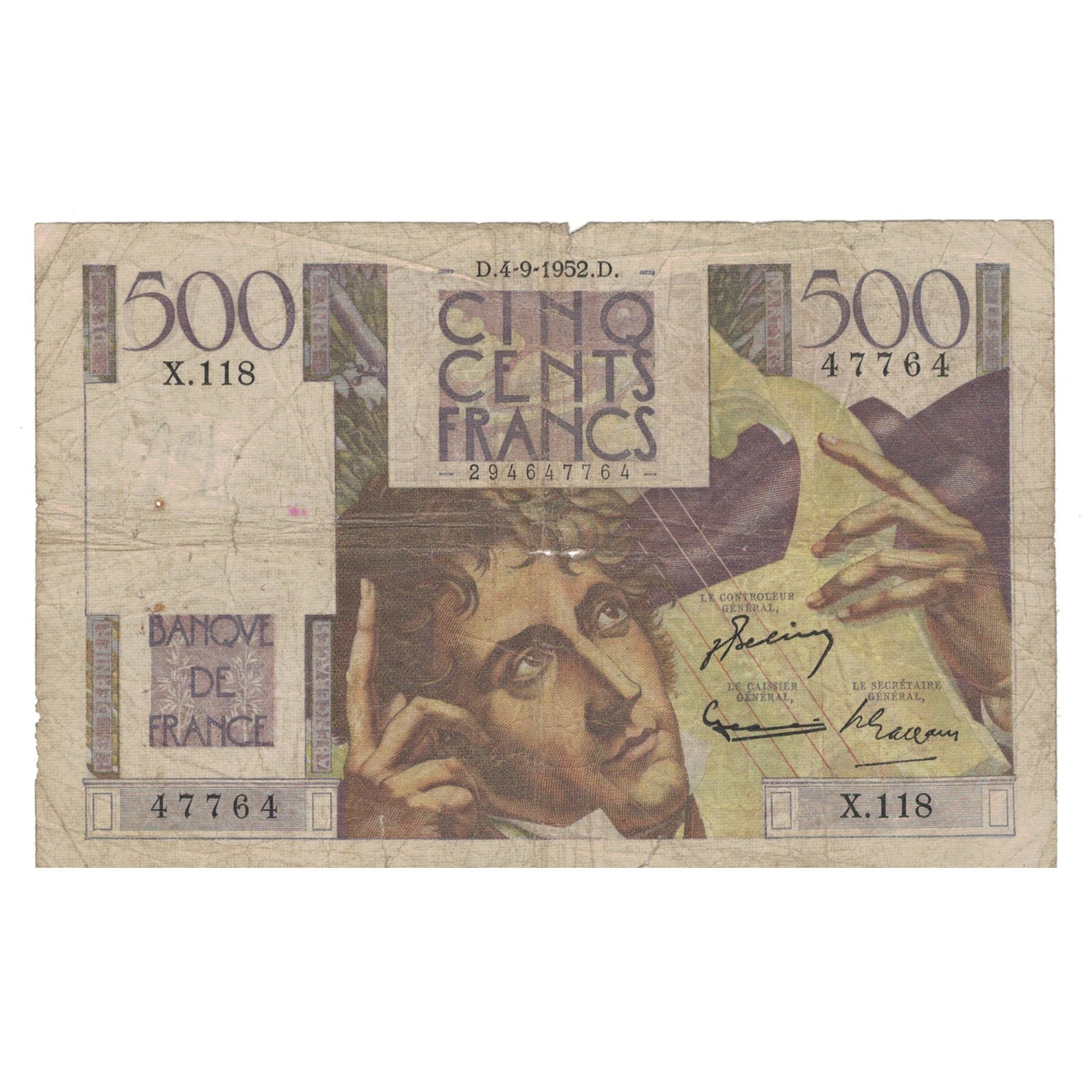 Francja, 500 Francs, Chateaubriand, 1952, X.118, VF(20-25), Fayette:34.10
