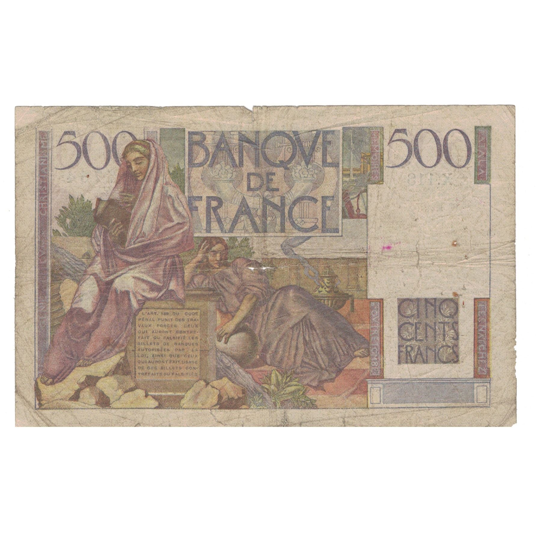 Francja, 500 Francs, Chateaubriand, 1952, X.118, VF(20-25), Fayette:34.10