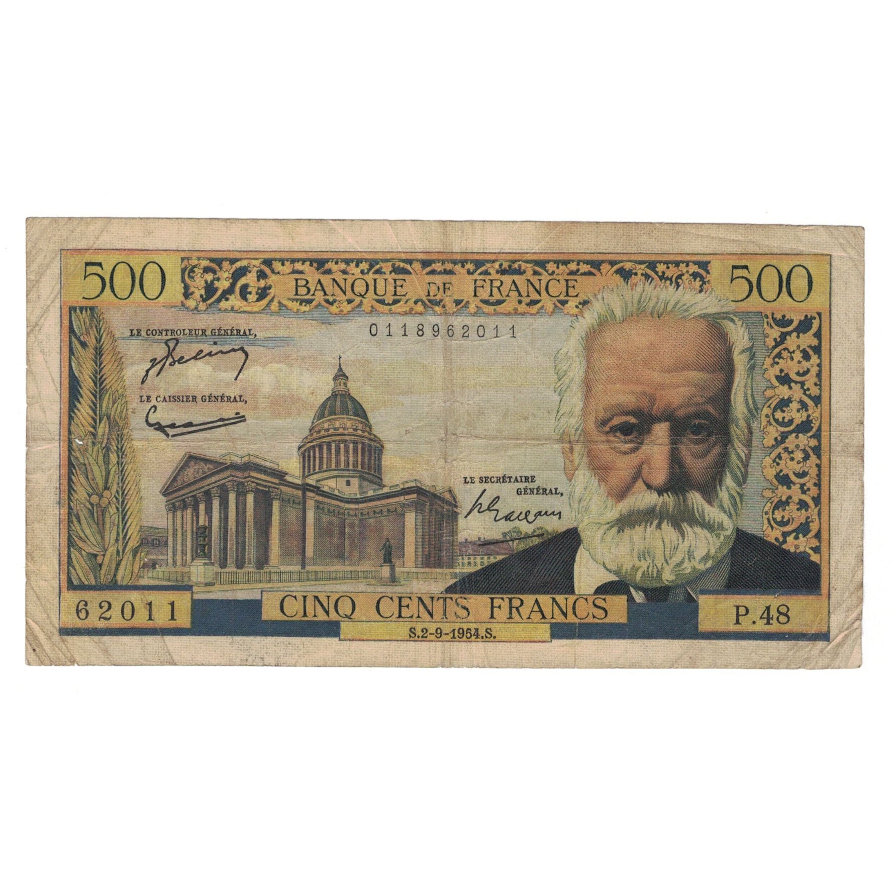 Frankrijk, 500 Francs, Victor Hugo, 1954, P.48 62011, TB, Fayette:35.3, KM:133a